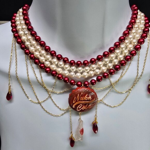 Handmade 18k Gold Plated Fallout Rusty Nuka Cola Inspired Choker Waterfall Neckl - Picture 4 of 11